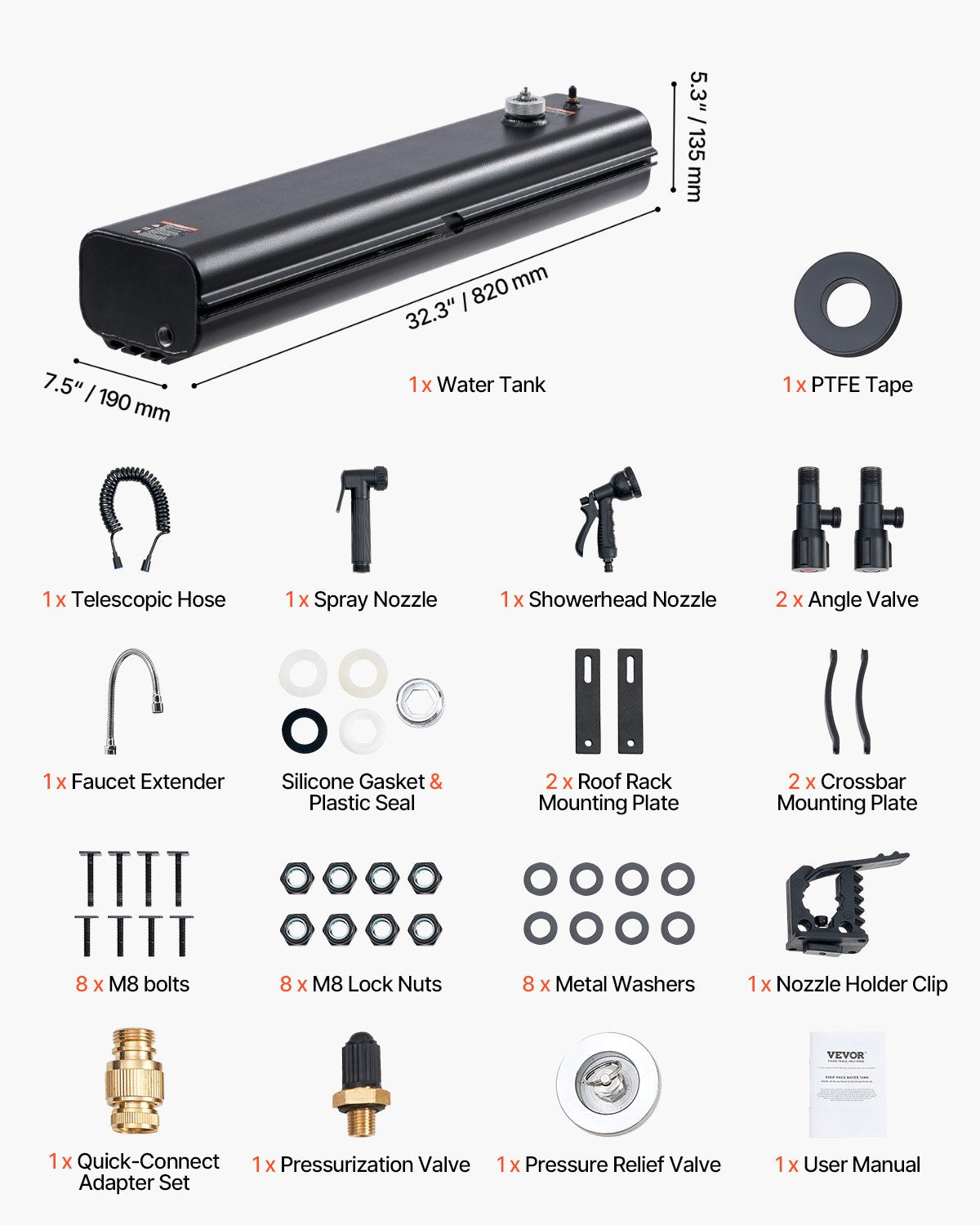 4 Gal Dachgepäckträger-Wassertank Tragbarer Wassertank mit Spritzschutzplatte