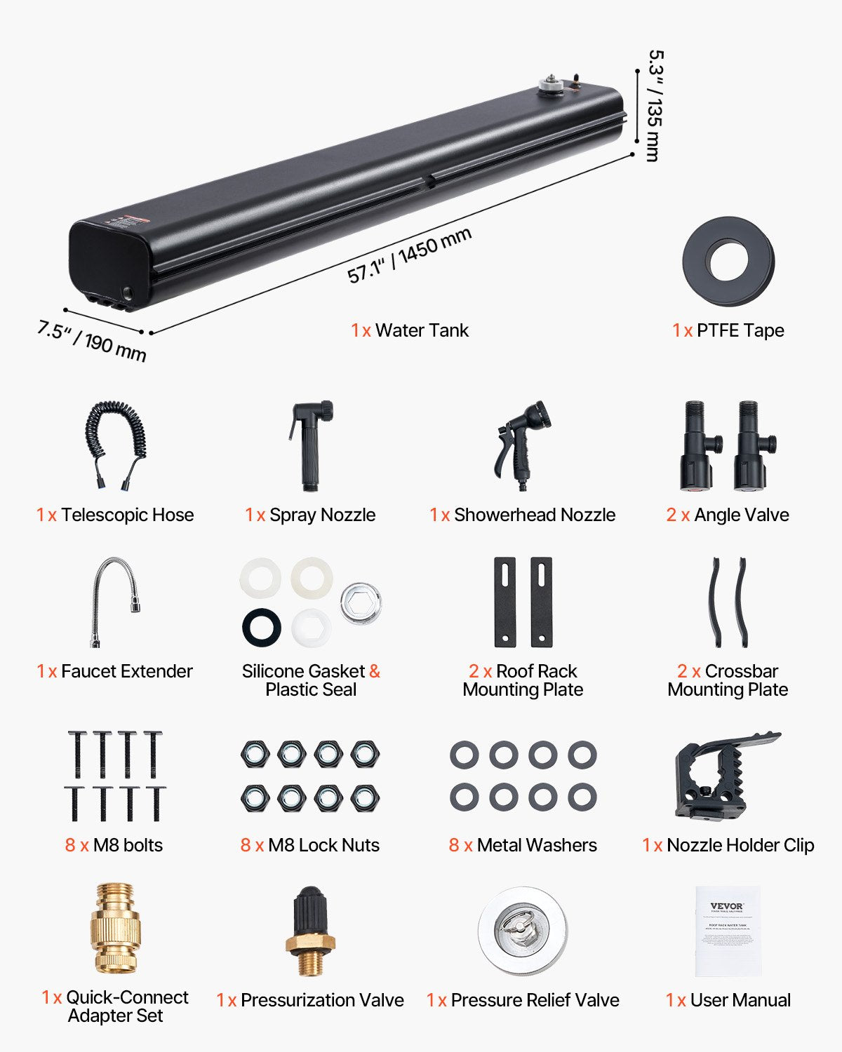 7 Gal Roof Rack Water Tank Portable Water Tank with Splash Guard Panel