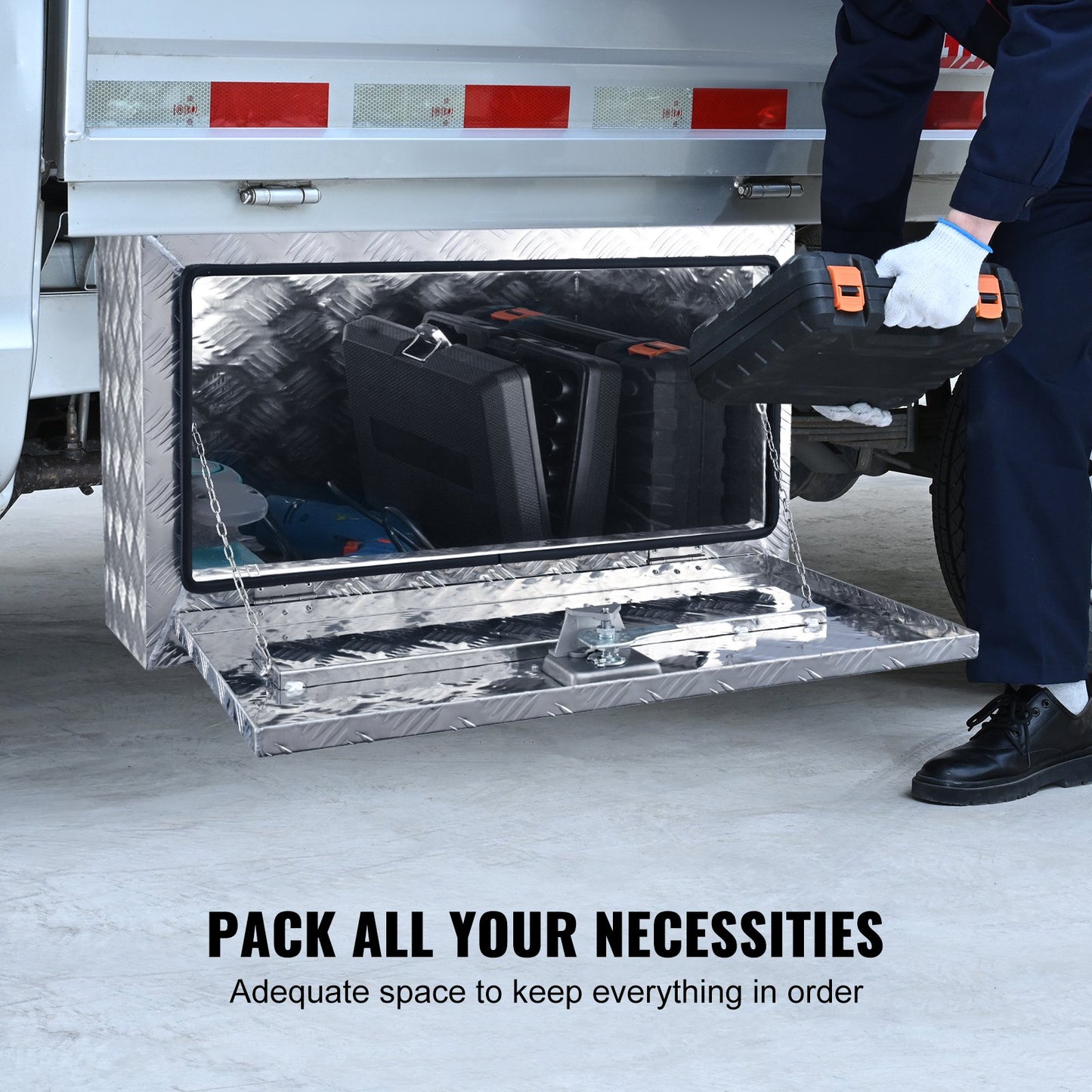 Underbody Truck Box, 30"×14"×16" Pickup Storage Box, Heavy Duty Aluminum Diamond Plate Tool Box with Lock and Keys, Waterproof Trailer Storage Box with T-Handle Latch for Truck, Van, Trailer