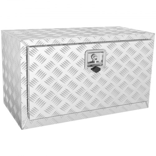Underbody Truck Box, 30"×17"×18" Pickup Storage Box, Heavy Duty Aluminum Diamond Plate Tool Box with Lock and Keys, Waterproof Trailer Storage Box with T-Handle Latch for Truck, Van, Trailer