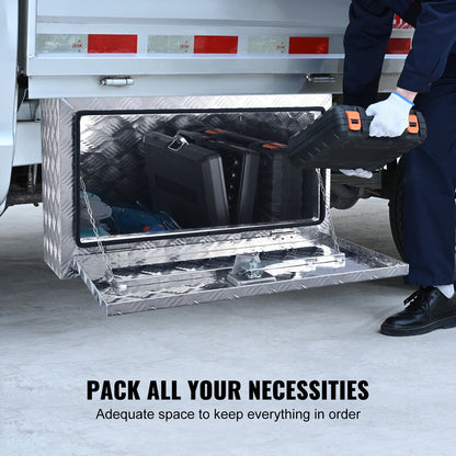 Underbody Truck Box, 30"×17"×18" Pickup Storage Box, Heavy Duty Aluminum Diamond Plate Tool Box with Lock and Keys, Waterproof Trailer Storage Box with T-Handle Latch for Truck, Van, Trailer