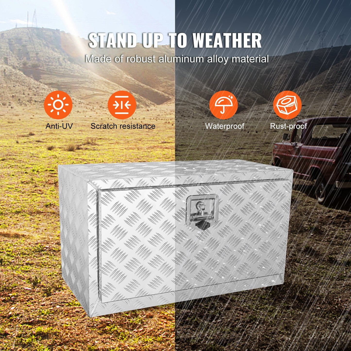 Underbody Truck Box, 30"×17"×18" Pickup Storage Box, Heavy Duty Aluminum Diamond Plate Tool Box with Lock and Keys, Waterproof Trailer Storage Box with T-Handle Latch for Truck, Van, Trailer
