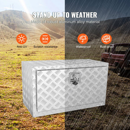 Underbody Truck Box, 30"×17"×18" Pickup Storage Box, Heavy Duty Aluminum Diamond Plate Tool Box with Lock and Keys, Waterproof Trailer Storage Box with T-Handle Latch for Truck, Van, Trailer