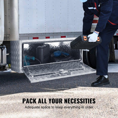 Underbody Truck Box, 36"×17"×18" Pickup Storage Box, Heavy Duty Aluminum Diamond Plate Tool Box with Lock and Keys, Waterproof Trailer Storage Box with T-Handle Latch for Truck, Van, Trailer