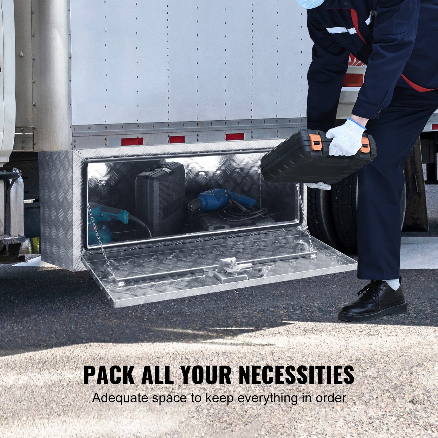 Underrede lastbilslåda, 36"×24"×24" pickup förvaringslåda, kraftig aluminium diamantplåt verktygslåda med lås och nycklar, vattentät släpvagnsförvaringslåda med T-handtagsspärr för lastbil, skåpbil, släp