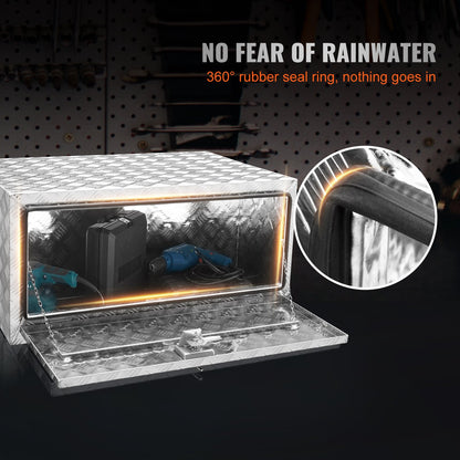 Underrede lastbilslåda, 36"×24"×24" pickup förvaringslåda, kraftig aluminium diamantplåt verktygslåda med lås och nycklar, vattentät släpvagnsförvaringslåda med T-handtagsspärr för lastbil, skåpbil, släp