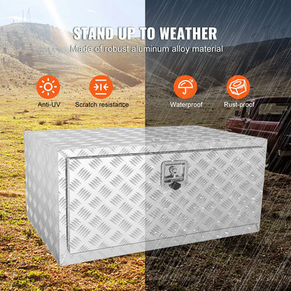 Underbody Truck Box, 36"×24"×24" Pickup Storage Box, Heavy Duty Aluminum Diamond Plate Tool Box with Lock and Keys, Waterproof Trailer Storage Box with T-Handle Latch for Truck, Van, Trailer