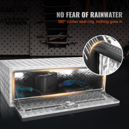 Unterwagen-LKW-Box, 48" x 24" x 24" Pickup-Aufbewahrungsbox, robuster Werkzeugkasten aus Aluminium mit Diamantplatte und Schloss und Schlüssel, wasserdichte Anhänger-Aufbewahrungsbox mit T-Griff-Verriegelung für LKW, Transporter, Anhänger