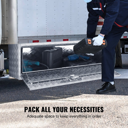 Underbody Truck Box, 48"×24"×24" Pickup Storage Box, Heavy Duty Aluminum Diamond Plate Tool Box with Lock and Keys, Waterproof Trailer Storage Box with T-Handle Latch for Truck, Van, Trailer