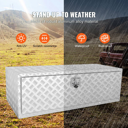 Underbody Truck Box, 48"×24"×24" Pickup Storage Box, Heavy Duty Aluminum Diamond Plate Tool Box with Lock and Keys, Waterproof Trailer Storage Box with T-Handle Latch for Truck, Van, Trailer