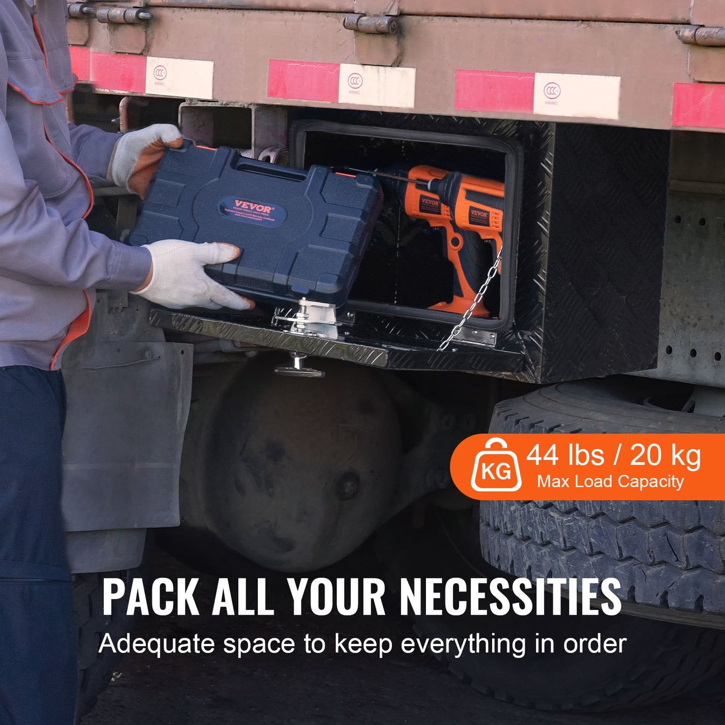 Underbody Truck Box, 18" x 12" x 14" Pickup Storage Box, Heavy Duty Aluminum Diamond Plate Tool Box with Lock and Keys, Waterproof Trailer Storage Box with T-Handle Latch for Truck, Van, Trailer