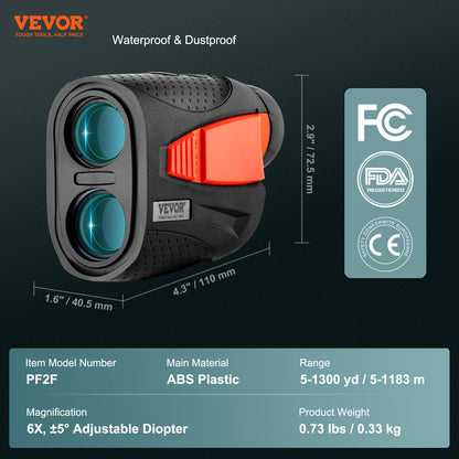 Magnetic Golf Rangefinder, 1300 Yards Laser Golfing Hunting Range Finder, 6X Magnification Golfing Accessory with Distance Measuring, High-Precision Flag Lock Vibration, Slope, USB Charge
