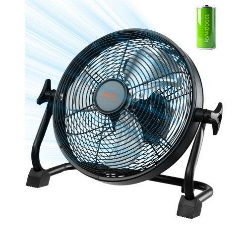 10 inch Rechargeable Battery Operated Camping Floor, High Velocity Portable Outdoor Fan with Metal Frame, Copper Brushless Motor, 360-degree Manual Rotation,for Fishing,Traveling, Picnicking