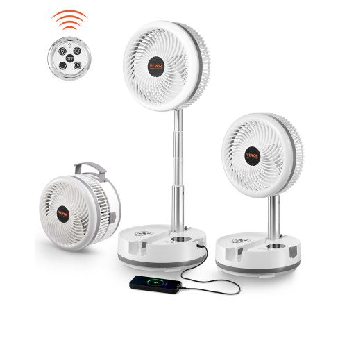 10 inch Portable Foldable Rechargeable Oscillating Fan, 3-in-1 Battery Operated with Remote Control, Quiet Desk/Table Pedestal Fan, 9 Speeds,90-degree Auto Left/Right Rotation,for Home,Office