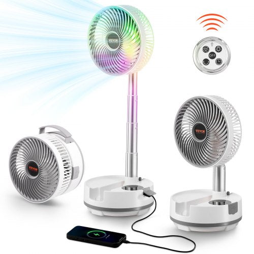 8 inch Portable Foldable Rechargeable Oscillating Fan, 3-in-1 Battery Operated with Remote Control, Quiet Desk/Table Pedestal Fan, 8 Speeds,90-degree Auto Left/Right Rotation,for Home,Office,Outdoor