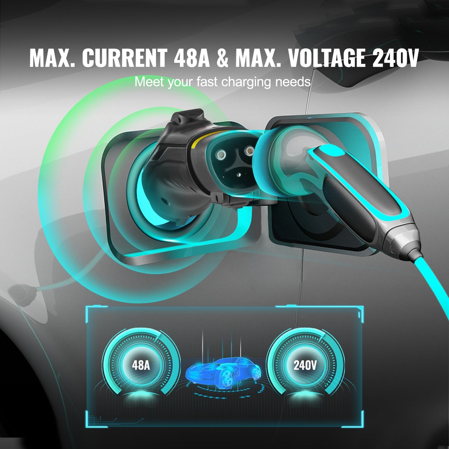Tesla to J1772 Charging Adapter, Max 48 Amp 240V, J1772 EVs Charger Adapter, with IP65 Storage Bag Anti-Drop Lock, for Tesla High Powered Wall Connector, Destination Charger and Mobile Connector