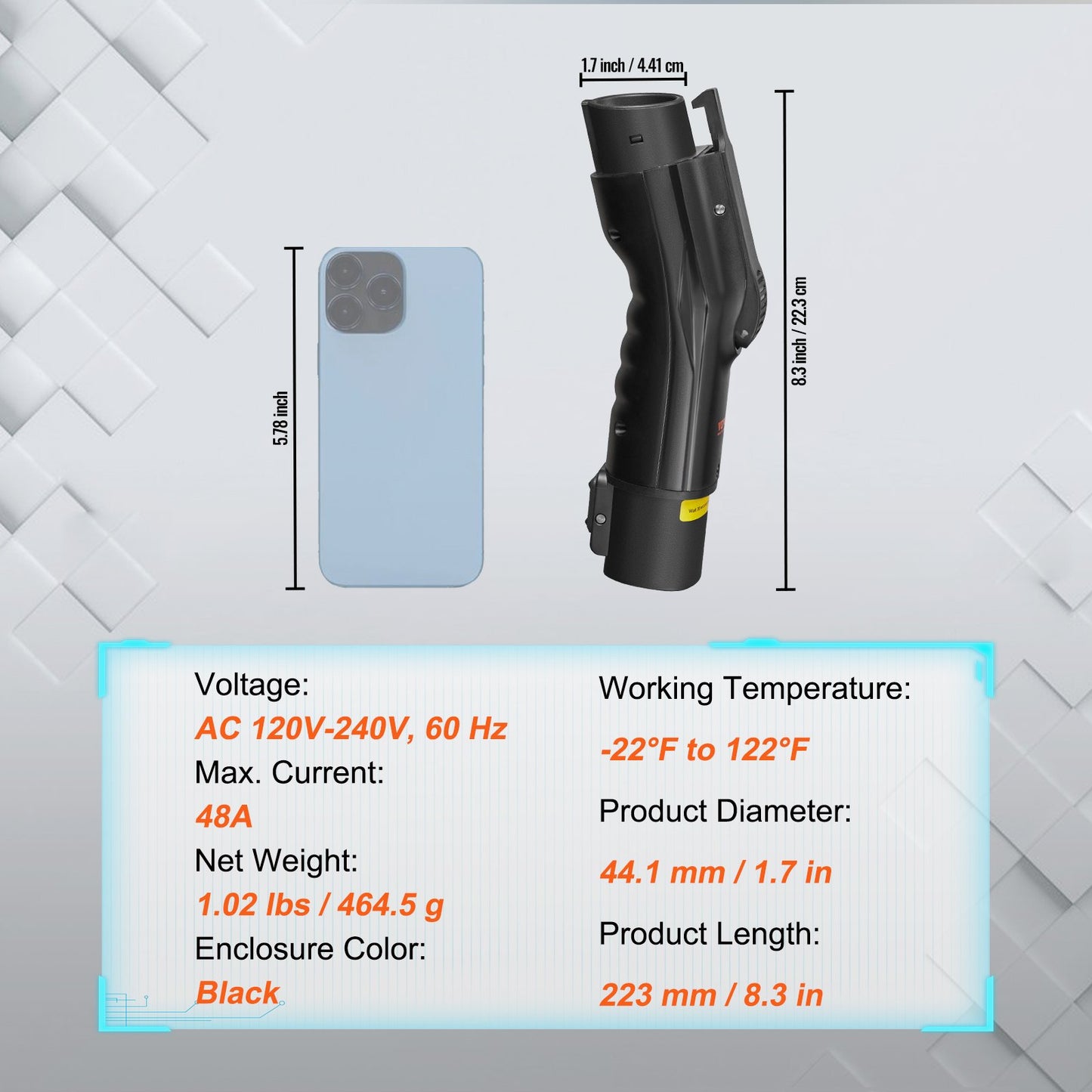 Tesla to J1772 Charging Adapter, Max 48 Amp 240V, J1772 EVs Charger Adapter, with IP65 Storage Bag Anti-Drop Lock, for Tesla High Powered Wall Connector, Destination Charger and Mobile Connector