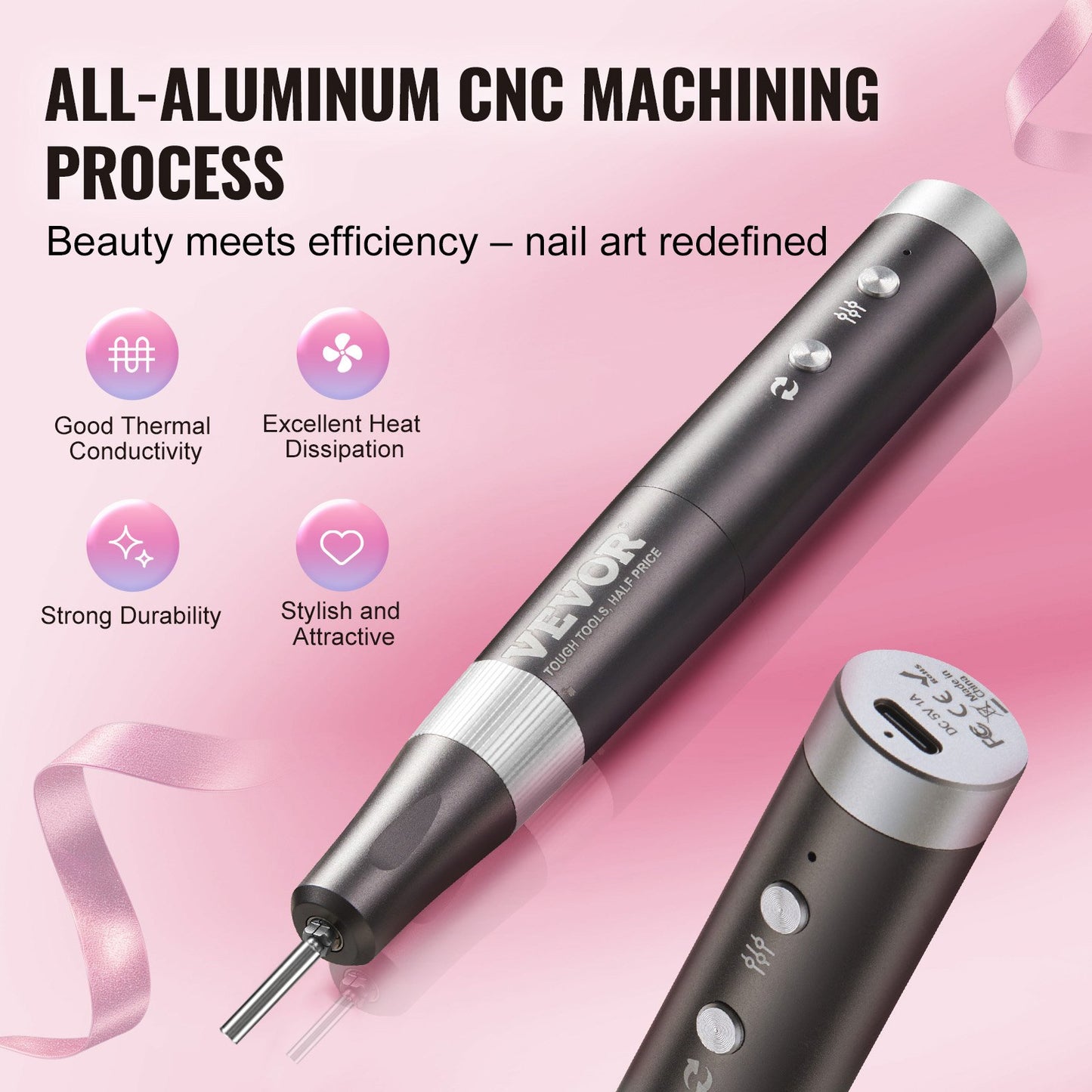 Electric Cordless Nail Drill, 30,000RPM Variable-Speed Rechargeable Nail E File Machine, Portable Manicure Pedicure Polisher with 50PCS Sanding Bands for Dead Skin Removal, Nail Surface Smooth