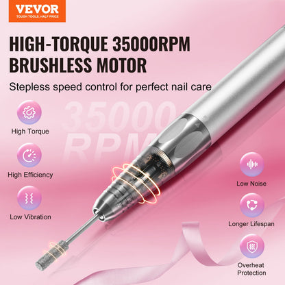 Electric Cordless Nail Drill Machine for Nail E-File Machine 35000RRM Brushless Motor