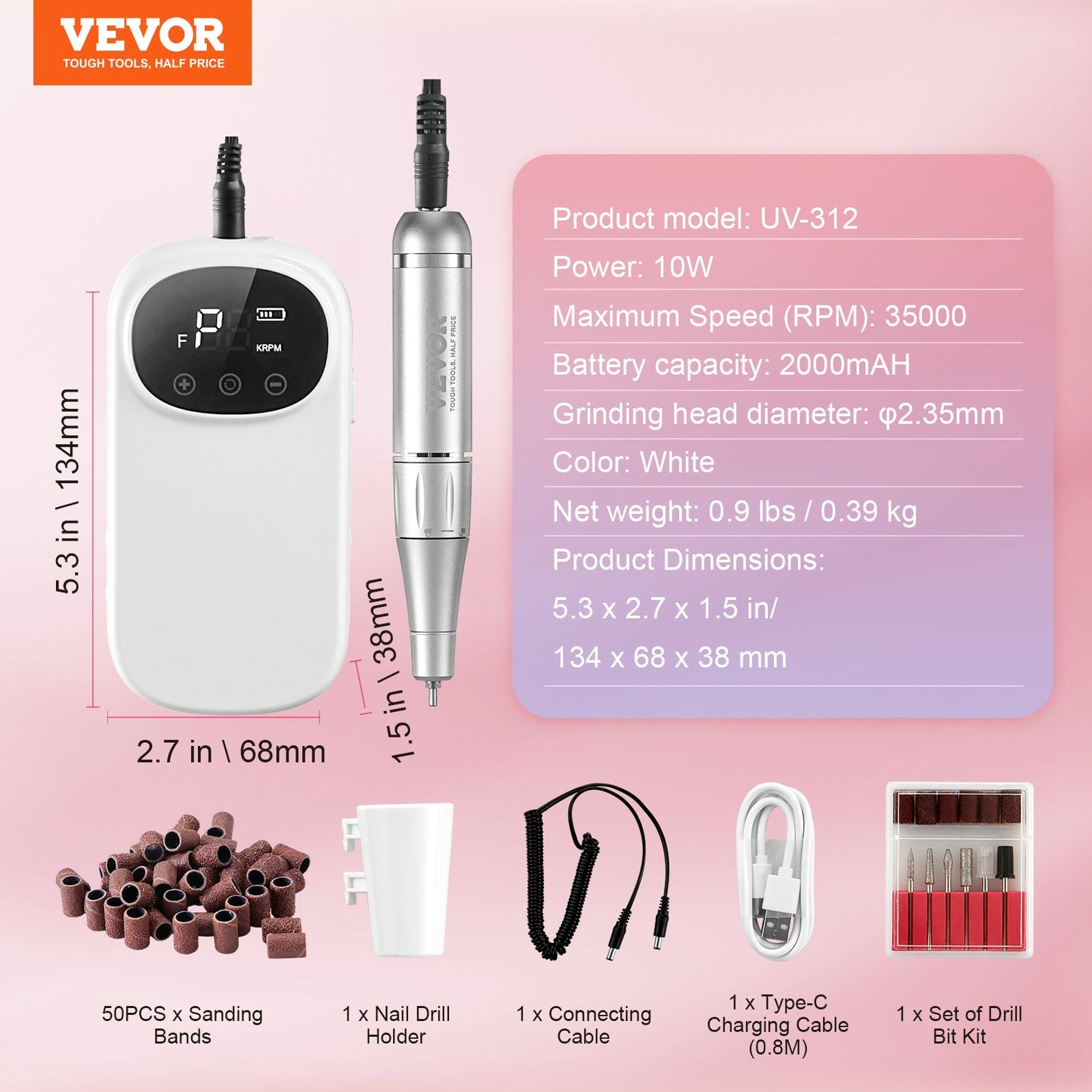 Electric Rechargeable Nail Drill Machine 35000RPM Cordless Nail File Machine