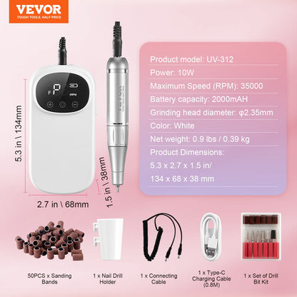 Electric Rechargeable Nail Drill Machine 35000RPM Cordless Nail File Machine