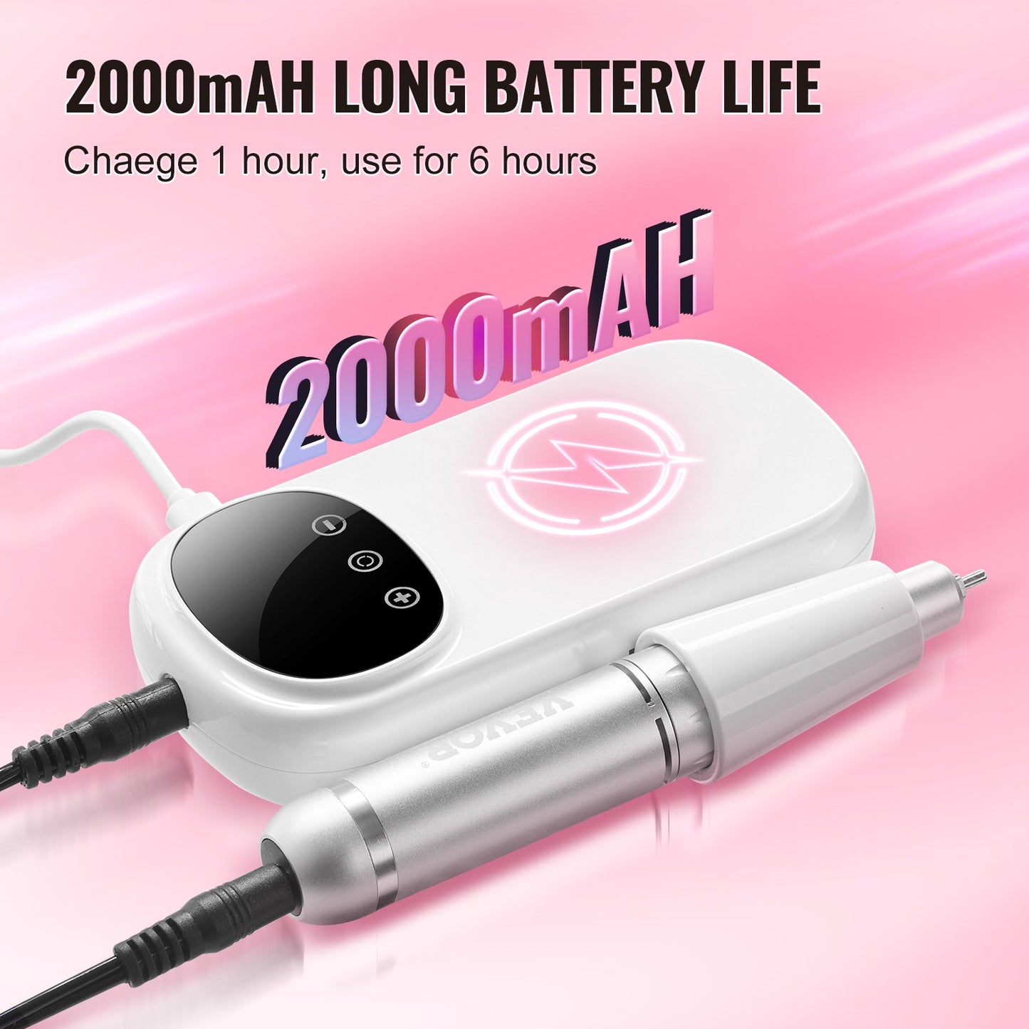 Electric Rechargeable Nail Drill, 35,000RPM Portable Cordless Nail E File Machine, LCD-Display Acrylic Gel Grinder Tool with 6 Bits and 50PCS Sanding Bands for Manicure Pedicure Carve Polish