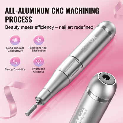 Electric Rechargeable Nail Drill, 35,000RPM Portable Cordless Nail E File Machine, LCD-Display Acrylic Gel Grinder Tool with 6 Bits and 50PCS Sanding Bands for Manicure Pedicure Carve Polish