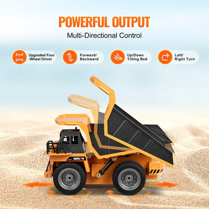 RC Dump Truck Toy, 9-Channel 1:18 Scale, Remote Control Dump Truck RC Construction Vehicle Truck Toy with Metal Bed & Light, 2 Rechargeable Batteries for Toddlers Kids Boys and Girls Age 8+
