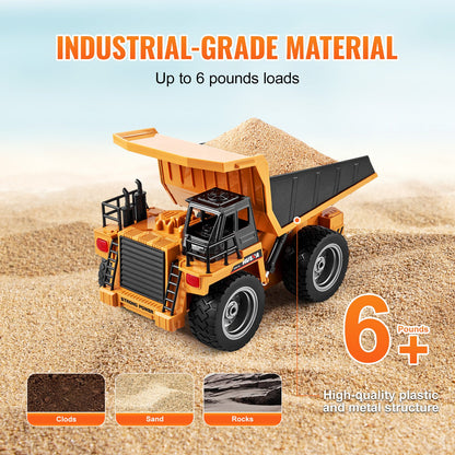 RC Dump Truck Toy, 9-Channel 1:18 Scale, Remote Control Dump Truck RC Construction Vehicle Truck Toy with Metal Bed & Light, 2 Rechargeable Batteries for Toddlers Kids Boys and Girls Age 8+