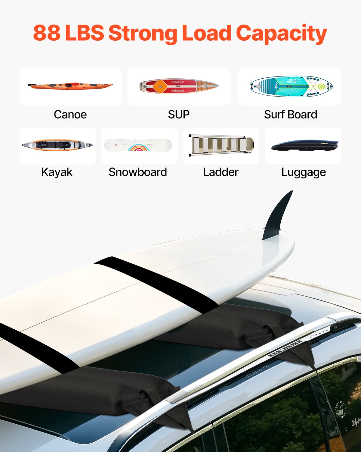 Inflatable Roof Rack Pads 88lbs Load Capacity for Kayak Canoe Surfboard
