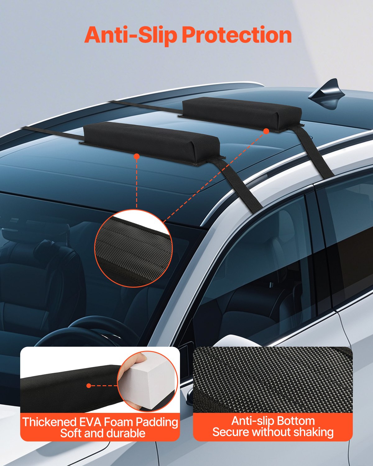 Weiche Dachgepäckträger-Pads, 15,5 Zoll, 176 lbs Tragkraft für Kajak-Surfbrett