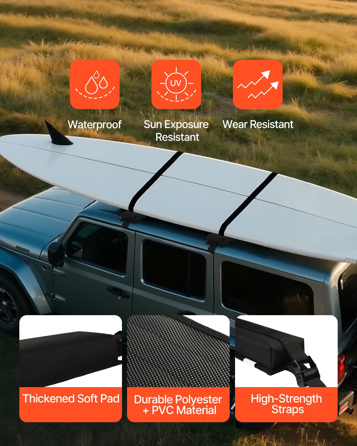 Weiche Dachgepäckträger-Pads, 15,5 Zoll, 176 lbs Tragkraft für Kajak-Surfbrett