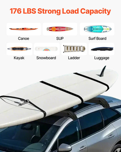 Soft Roof Rack Pads, 31.5" Universal Car Roof Rack Pad, 176LBS Load Capacity Luggage Kayak Carrier with 4 Tie-Down Straps, 2 Quick Loop Straps & Storage Bag for SUP Canoe Snowboard Paddle Board