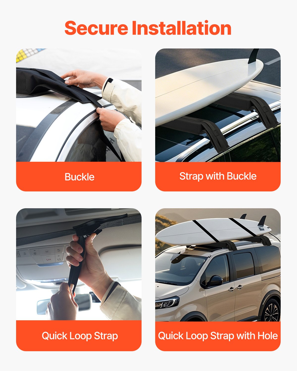 Soft Roof Rack Pads, 31.5" Universal Car Roof Rack Pad, 176LBS Load Capacity Luggage Kayak Carrier with 4 Tie-Down Straps, 2 Quick Loop Straps & Storage Bag for SUP Canoe Snowboard Paddle Board
