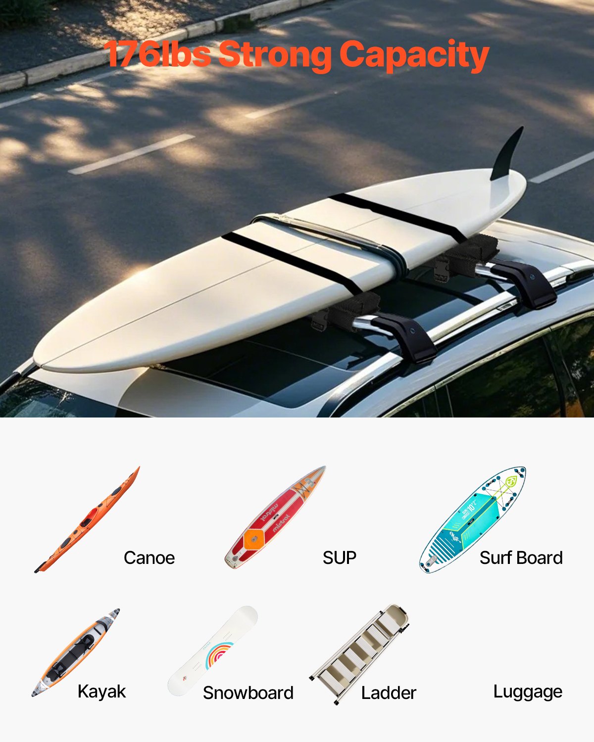 Takräckesdynor för tvärstång 176lbs Lastkapacitet för kajaksurfbräda