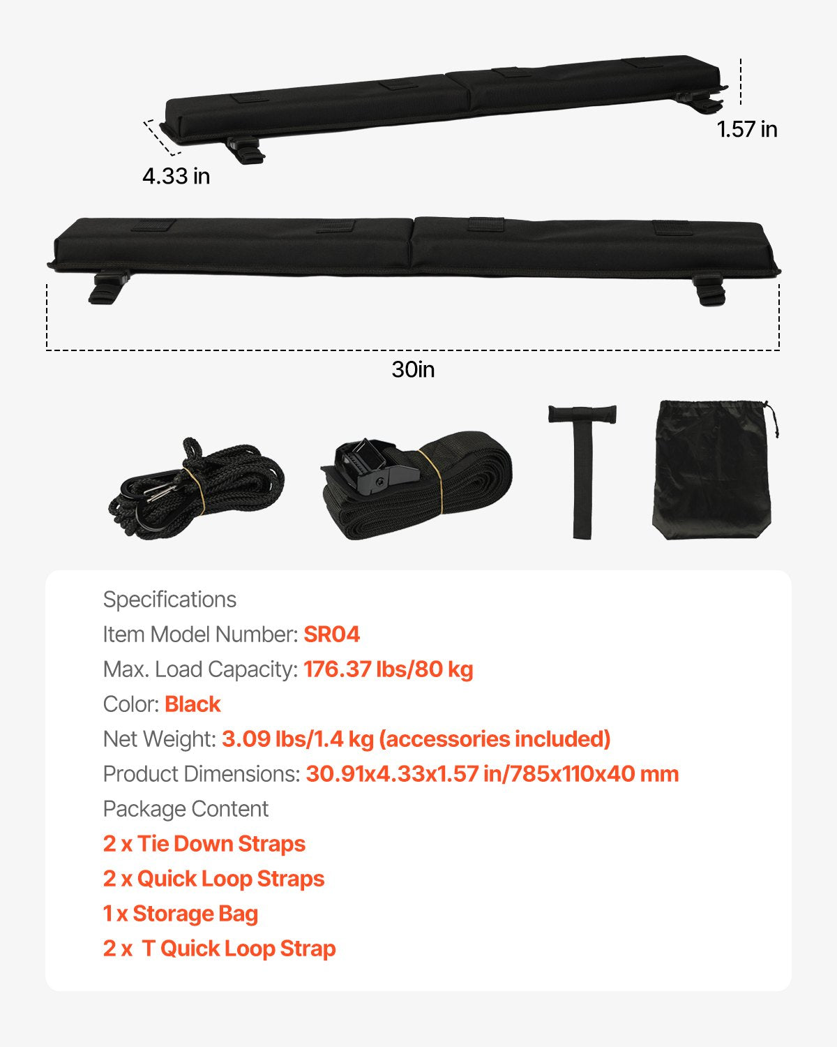 Takräckesdynor för tvärstång 176lbs Lastkapacitet för kajaksurfbräda