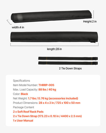 Dachgepäckträgerpolster für Querträger, Tragkraft 40 kg, für Kajak-Surfbretter