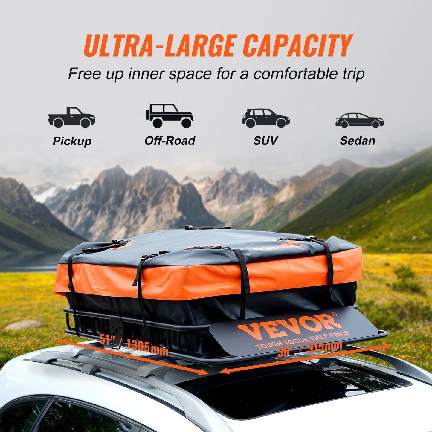Roof Rack Cargo Basket, 51" x 36" x 5" Rooftop Cargo Carrier w/ 15 Cu Ft Waterproof Cargo Bag, 200 LBS Capacity Universal Rack Carrier for SUV, Truck