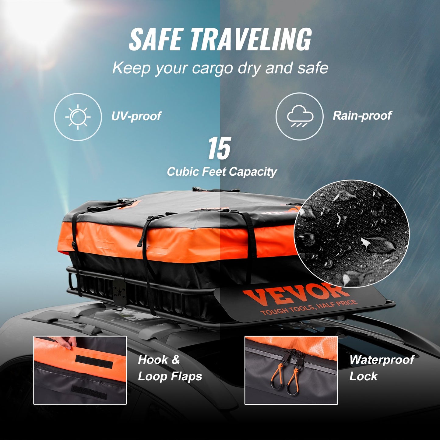 Roof Rack Cargo Basket, 51" x 36" x 5" Rooftop Cargo Carrier w/ 15 Cu Ft Waterproof Cargo Bag, 200 LBS Capacity Universal Rack Carrier for SUV, Truck
