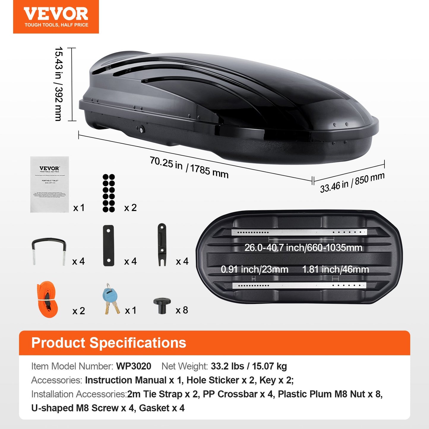 Rooftop Cargo Carrier 11 Kubikfot Bagageförvaringslåda ABS för stadsjeepar Bilar