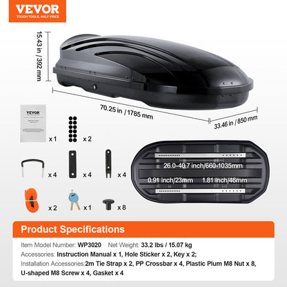 Rooftop Cargo Carrier 11 Kubikfot Bagageförvaringslåda ABS för stadsjeepar Bilar