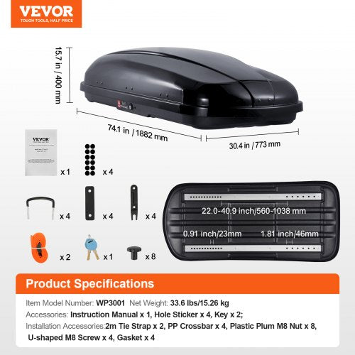 Dachgepäckträger 14 Kubikfuß Gepäckaufbewahrungsbox ABS für SUVs Autos | EU