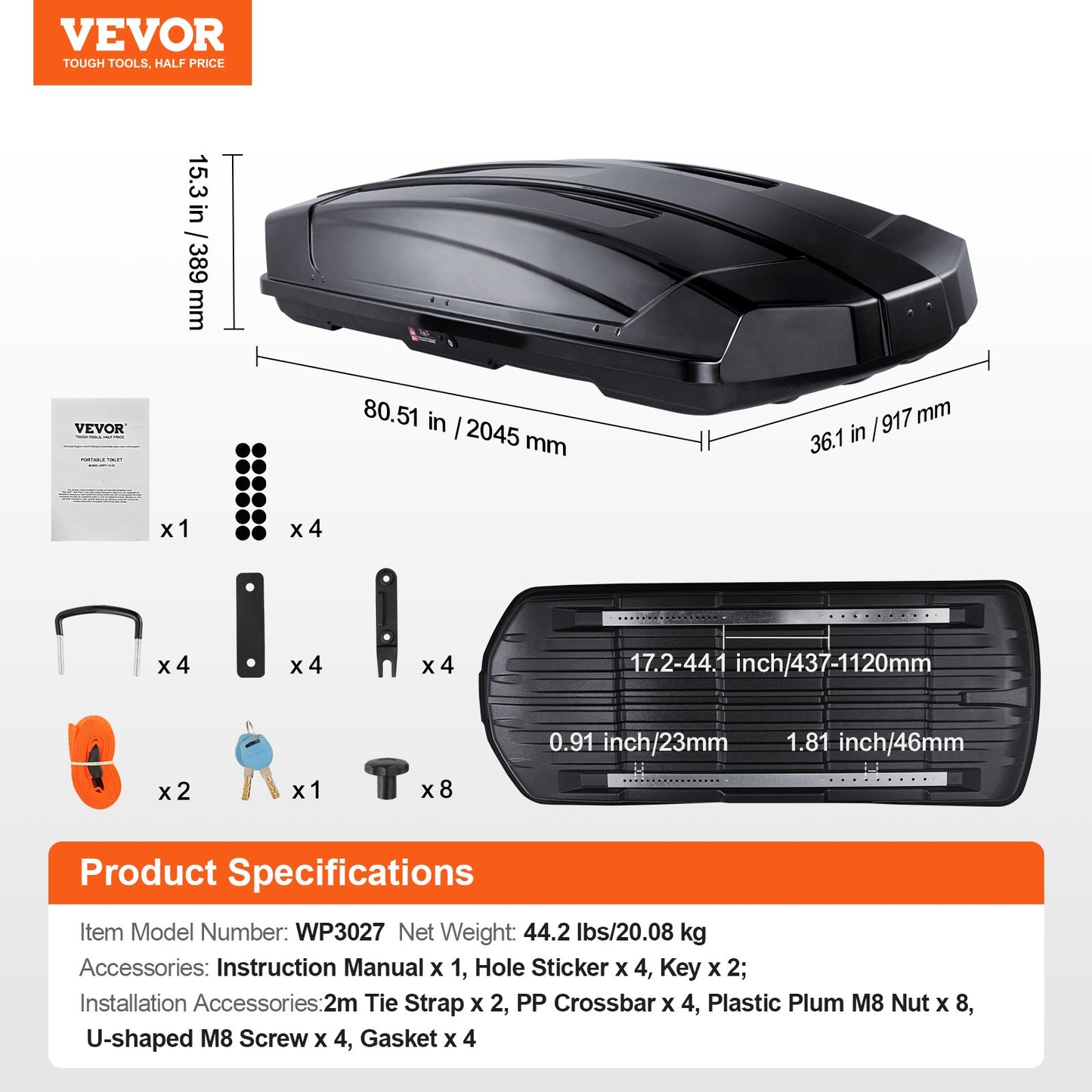 Rooftop Cargo Carrier 18 kubikfot bagageförvaringslåda ABS för stadsjeepar bilar