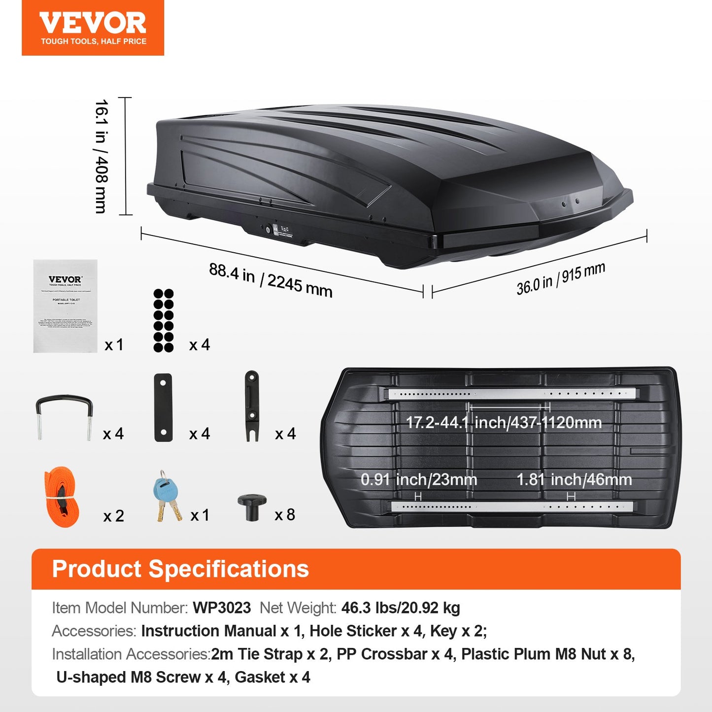 Rooftop Cargo Carrier 22 Kubikfot Bagageförvaringslåda ABS för stadsjeepar Bilar