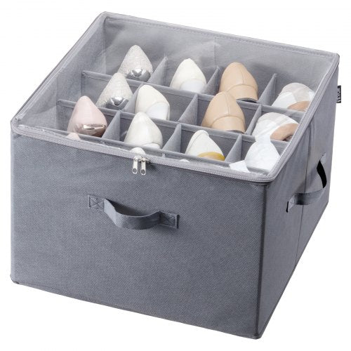 Under Bed Shoe Storage Organizer, 1 Pack, 16 Compartments, Underbed Shoe Box Storage Containers Adjustable Dividers, Sandal Organizer Storage with Clear Window, Breathable, Reinforced Handles