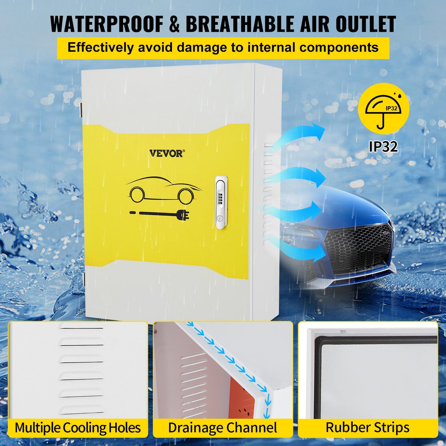 Tesla Laddningsstation Box, 28" x 20" x 10", Utomhus kabelbox Laddbox Kabelorganisatör, IP32 Vattentät Dammtät Cool Roll Steel Elbox, för Tesla Wall Connector