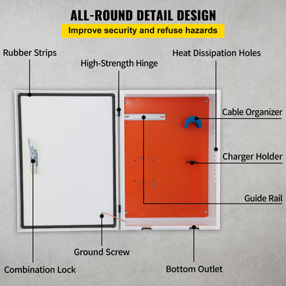 Tesla Charger Station Box, 28\'\' x 20\'\' x 10\'\', Outdoor Cable Box Charging Box Cable Organizer, IP32 Waterproof Dustproof Cool Roll Steel Electrical Enclosure Box, for Tesla Wall Connector
