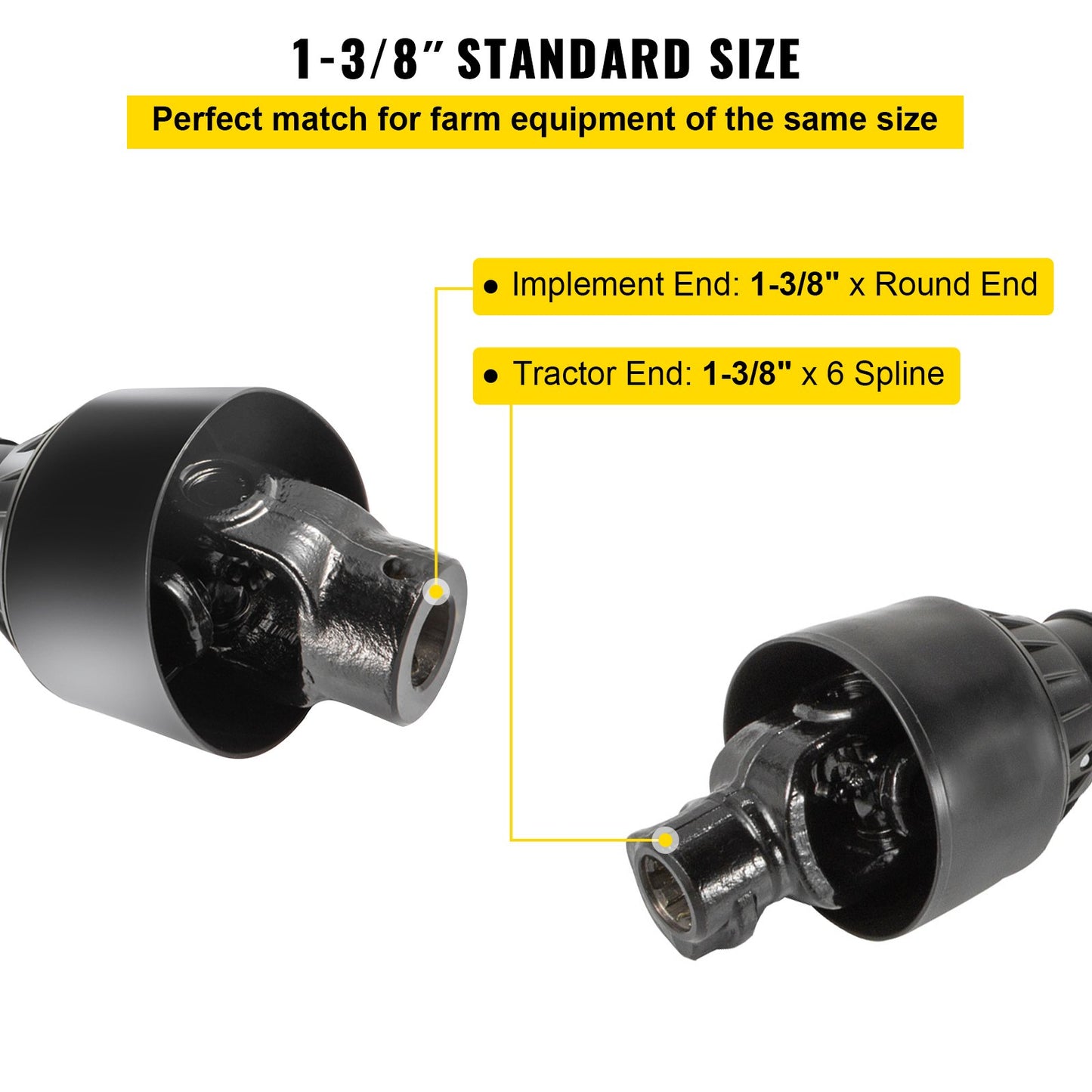 PTO Shaft 1 3/8\" PTO Drive Shaft, 6 Spline End Round End PTO Driveline Shaft, Series 4 Tractor PTO Shaft, 39\"-55\" Brush Hog PTO Shaft, Black PTO Shaft for Bush Hog/Finish Mower/Rotary Cutter