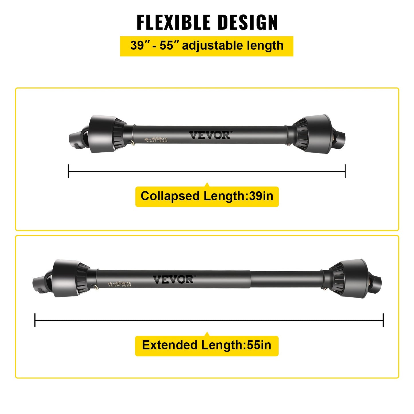 PTO Shaft 1 3/8\" PTO Drive Shaft, 6 Spline End Round End PTO Driveline Shaft, Series 4 Tractor PTO Shaft, 39\"-55\" Brush Hog PTO Shaft, Black PTO Shaft for Bush Hog/Finish Mower/Rotary Cutter