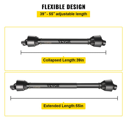PTO Shaft 1 3/8\" PTO Drive Shaft, 6 Spline End Round End PTO Driveline Shaft, Series 4 Tractor PTO Shaft, 39\"-55\" Brush Hog PTO Shaft, Black PTO Shaft for Bush Hog/Finish Mower/Rotary Cutter